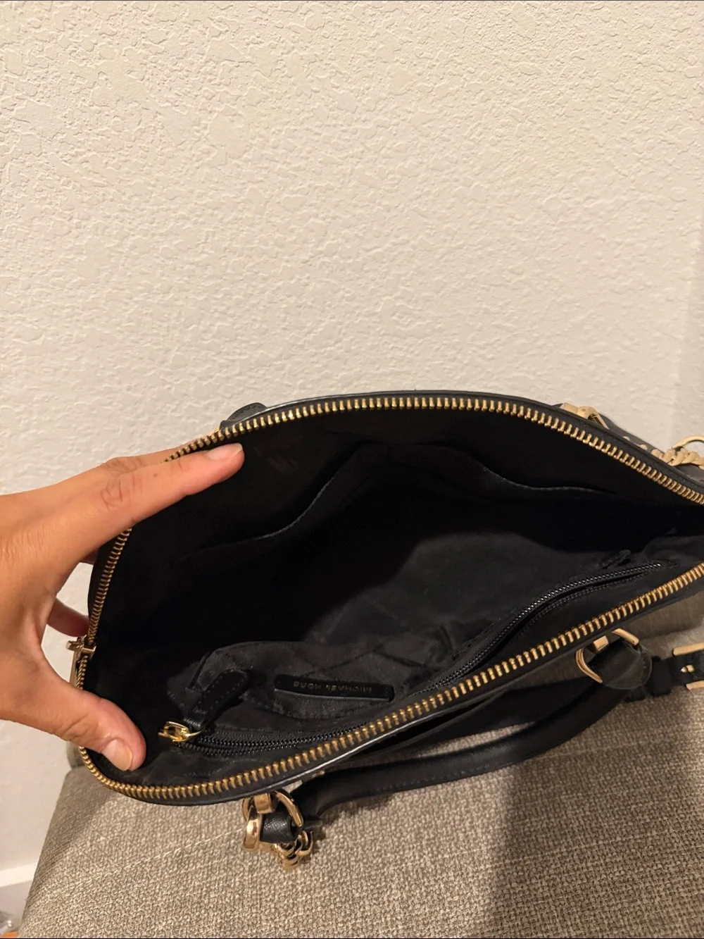 Michael Kors Black Satchel with Gold Chain Accent